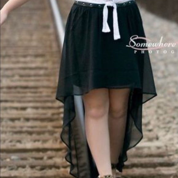 Black High Low Chiffon Skirt With Leather & Studs - Picture 2 of 9